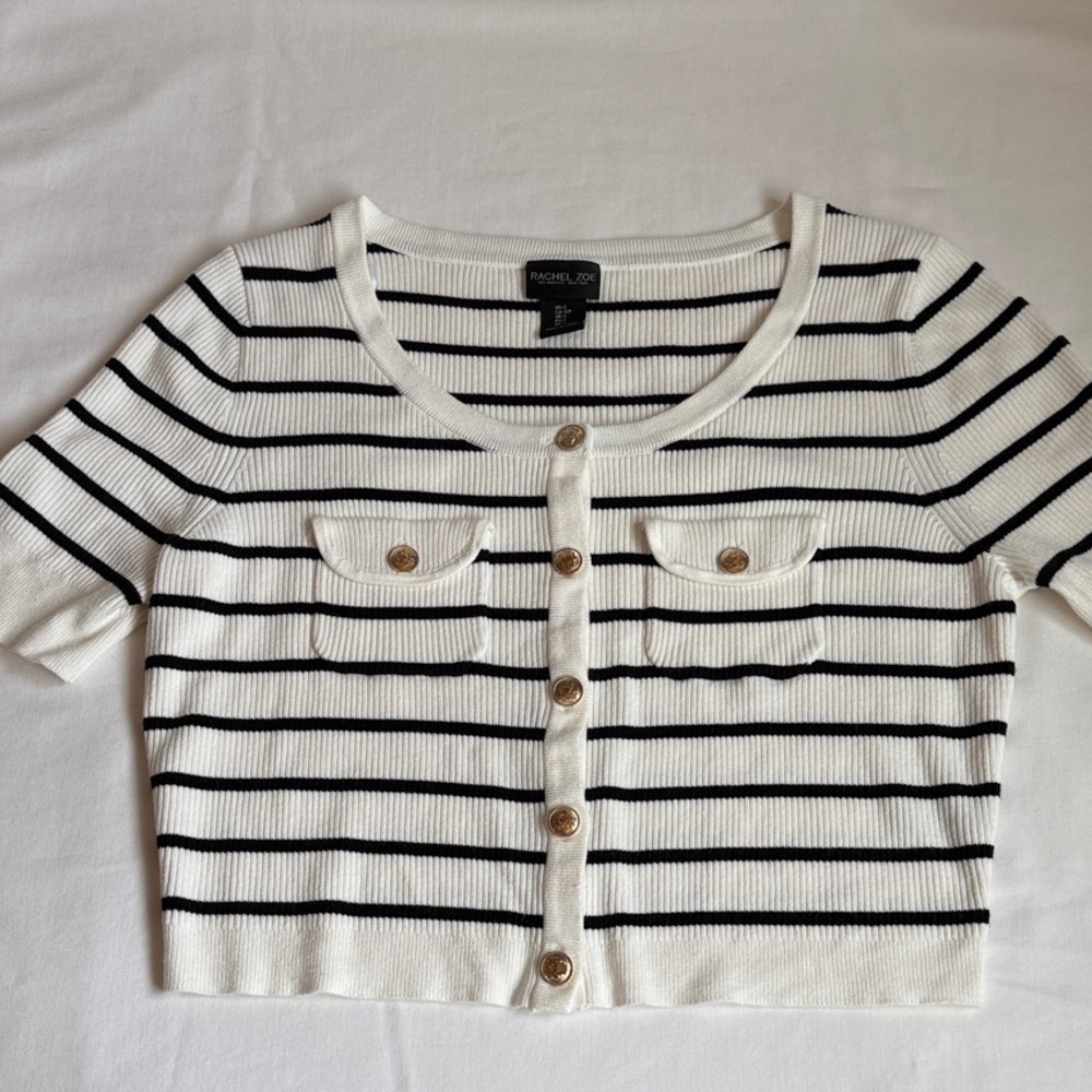 Rachel Zoe Black and White Striped Crop Top